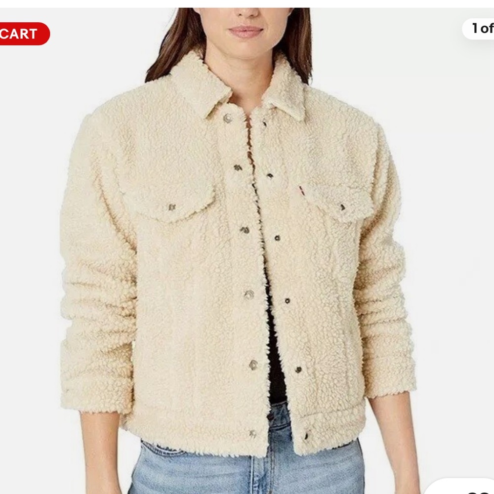 Levi’s Cozy Women's All over Sherpa Cream Ex Boyfriend Trucker Jacket Preloved
